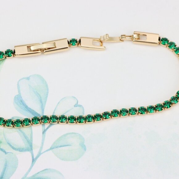 "Rose Gold Tennis Bracelet with Green Stones, XPBL0782 - Picture 2 of 12